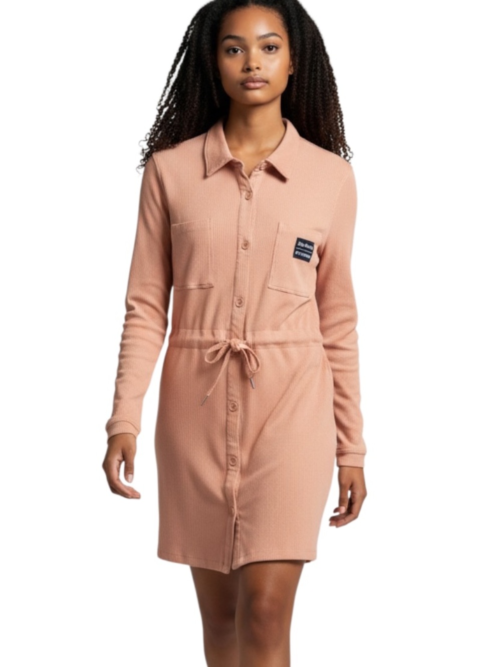 Juicy Couture Long-Sleeve Button Shirt Dress in Dusty Rose